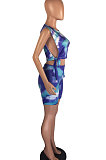 Blue Trendy Sleeveless Bandage Sexy Shorts Sets AYQ3553