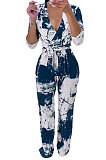 Purple Women Printing With Waistband Long Sleeve Bodycon Casual Jumpsuits AD0706-2