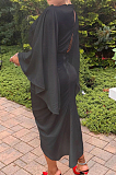 White Hollow Out  V Collar Batwing Sleeve Zipper Drawsting Dress JC7067-1