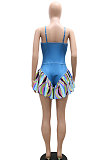 Blue Fashion Shorts Tight Condole Belt Romper Shorts YF9170