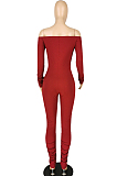 Yellow Sexy Long Sleeve A Word Shoulder Solid Color Bodycon Jumpsuits E8511-1
