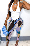 White Halter Neck V Collar Backless Bandage Tank Pencil Pants Slim Fitting Two-Piece MN8377-1