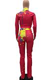 Black Cotton Blend Splash-Ink Printing Long Sleeve Stand Collar Zipper Long Pants Sports Sets ZQ9219-2
