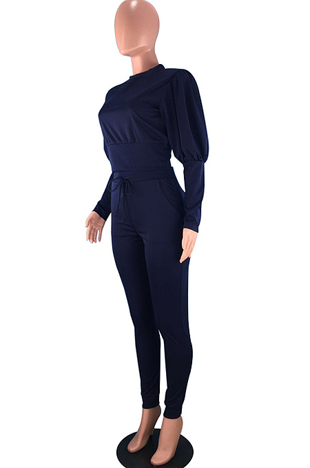 Yellow Casual Round Collar Puff Sleeve T-Shirt With Pocket Tied Pencil Pants Sports Sets SMD82078-3