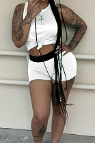 White Cotton Blend Sleeveless Round Neck Crop Top Shorts Casual Sets ZQ8113-1