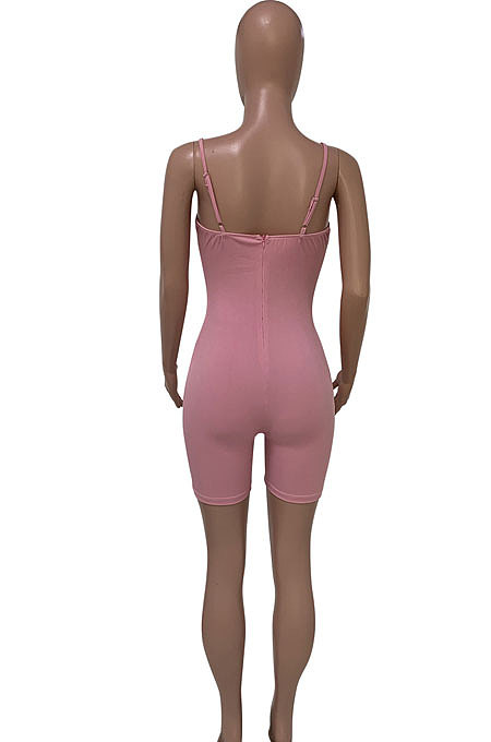 Black Euramerican Women Pure Color Condole Belt Eyelet Bandage Sexy Romper Shorts Q774-5