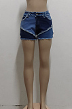 Purple Casual Spliced Elastic Hip Jean Shorts SMR2464-2