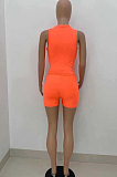 White Cotton Blend Sleeveless Round Neck Crop Top Shorts Casual Sets ZQ8113-1