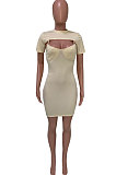 Pink Women Sexy Solid Color Condole Belt Dress Smock Two-Pieces Q776-2