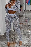 Gray White Women Sexy Lace Long Sleeve V Neck Long Pants Sets Q771-4