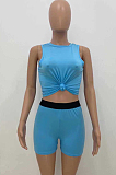 White Cotton Blend Sleeveless Round Neck Crop Top Shorts Casual Sets ZQ8113-1