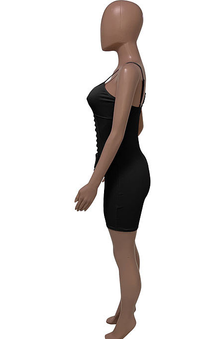 Black Euramerican Women Pure Color Condole Belt Eyelet Bandage Sexy Romper Shorts Q774-5