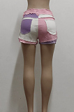 Black Casual Spliced Elastic Hip Jean Shorts SMR2464-1