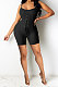 Black Euramerican Women Pure Color Condole Belt Eyelet Bandage Sexy Romper Shorts Q774-5