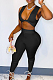 Black Sexy Sleeveless V Neck Front Knot Dew Waist Tank Bodycon Pants Two-Piece MN8375-3