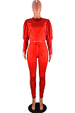 Pink Casual Round Collar Puff Sleeve T-Shirt With Pocket Tied Pencil Pants Sports Sets SMD82078-2