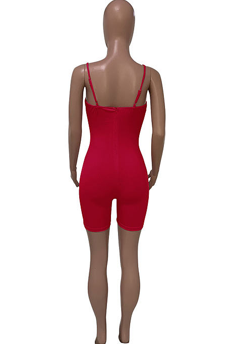 Black Euramerican Women Pure Color Condole Belt Eyelet Bandage Sexy Romper Shorts Q774-5