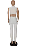 Black Sexy Sleeveless V Neck Front Knot Dew Waist Tank Bodycon Pants Two-Piece MN8375-3