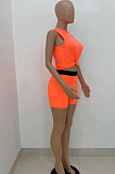 White Cotton Blend Sleeveless Round Neck Crop Top Shorts Casual Sets ZQ8113-1