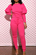 Pink Casual Round Collar Puff Sleeve T-Shirt With Pocket Tied Pencil Pants Sports Sets SMD82078-2