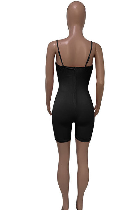 Black Euramerican Women Pure Color Condole Belt Eyelet Bandage Sexy Romper Shorts Q774-5