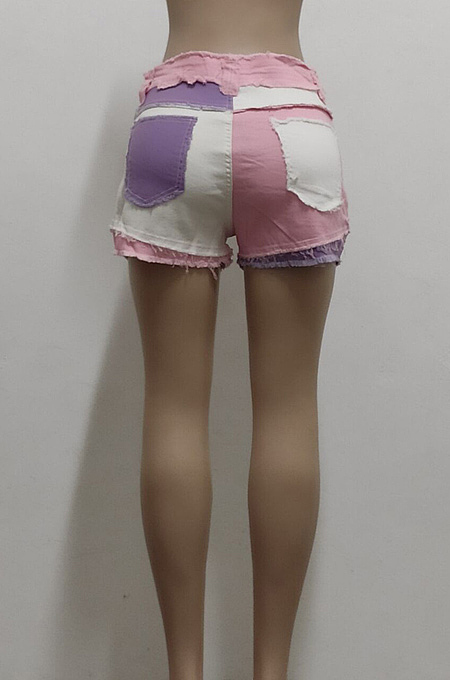 Blue Casual Spliced Elastic Hip Jean Shorts SMR2464-3