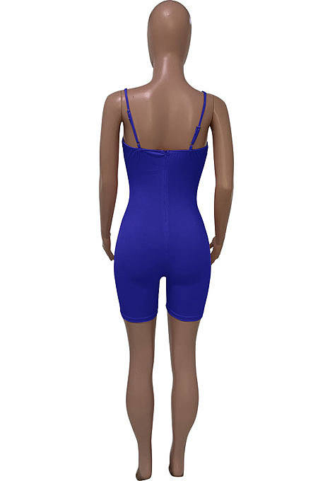 Black Euramerican Women Pure Color Condole Belt Eyelet Bandage Sexy Romper Shorts Q774-5