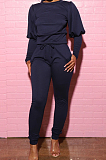 Pink Casual Round Collar Puff Sleeve T-Shirt With Pocket Tied Pencil Pants Sports Sets SMD82078-2