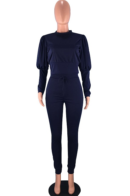 Pink Casual Round Collar Puff Sleeve T-Shirt With Pocket Tied Pencil Pants Sports Sets SMD82078-2
