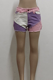 Black Casual Spliced Elastic Hip Jean Shorts SMR2464-1