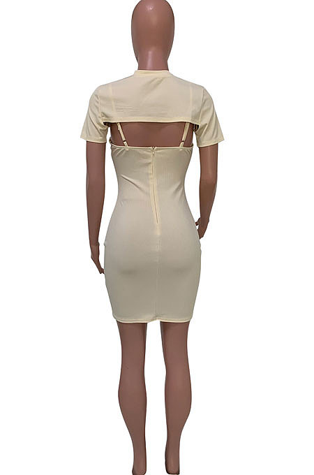 Pink Women Sexy Solid Color Condole Belt Dress Smock Two-Pieces Q776-2