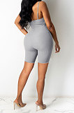 Pink Euramerican Women Pure Color Condole Belt Eyelet Bandage Sexy Romper Shorts Q774-1