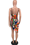 Orange Fashion Printing Condole Belt Backless Strapless Cute Two-Piece ZNN9098