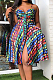 Colorful Summer Fashion Colorful Printing Loose Strapless Condoel Belt Dress HYY8072-3