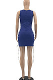 Black Women Sexy Hollow Out Bandage Sleeveless Invisibility Zipper Imitation Jeans Mini Dress AYQ05017-2