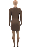 Red Sexy Hollow Out Long Sleeve Round Neck Hip Solid Color Mini Dredd SZS8010-2