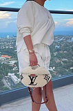 Beige Autumn Long Sleeve Round Collar Blouse Shorts Solid Color Sports Sets TD80061-1