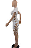 Yellow Women Round Neck Short Sleeve Solid Color Fashion Bandage Tight Mini Dress GB1003-2