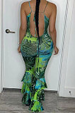 Green Sexy Condole Belt Backless Fashion Printing Bodycon Jumpsuits BYQ1003