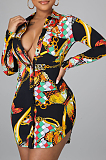 Black Digital Printing Long Sleeve Lapel Neck Single-Breasted Slim Fitting Shirt Dress SMR10186-1