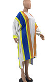 Blue Euramerican Women Positioning Strap Printing Long Sleeve Loose Midi Dress AYQ05014-3