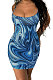 Blue Trendy Casual Sexy Backless Condole Belt Printing Mini Dress GB1001-3