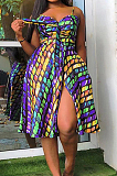 Colorful Summer Fashion Colorful Printing Loose Strapless Condoel Belt Dress HYY8072-3