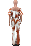 Orange Stripe Print Flounce A Word Shoulder Casual Wide Leg Jumpsuits ZNN9102-4