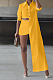 Yellow Cotton Blend Irregularity Long Sleeve Laper Collar Shirt Shorts Solid Color Casual Sets TZ1205-5