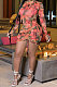 Pink Women Printing Pattern Shirred Detail Tight Long Sleeve Mini Dress KXL851-2