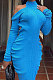 Sky Blue Trendy Tassel Backless Solid Color Long Dress AFM60028