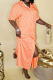 Blue Women Strap Printing Split Lower Hem T Shirt/Shirt Dress AYQ05016-1