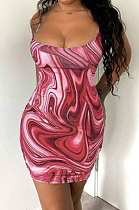Red Trendy Casual Sexy Backless Condole Belt Printing Mini Dress GB1001-2