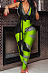 Neon Green Digital Printing Spliced Halter Neck Deep V Collar Sleeveless Bowknot Sexy Bodycon Jumpsuits SZS8025-4